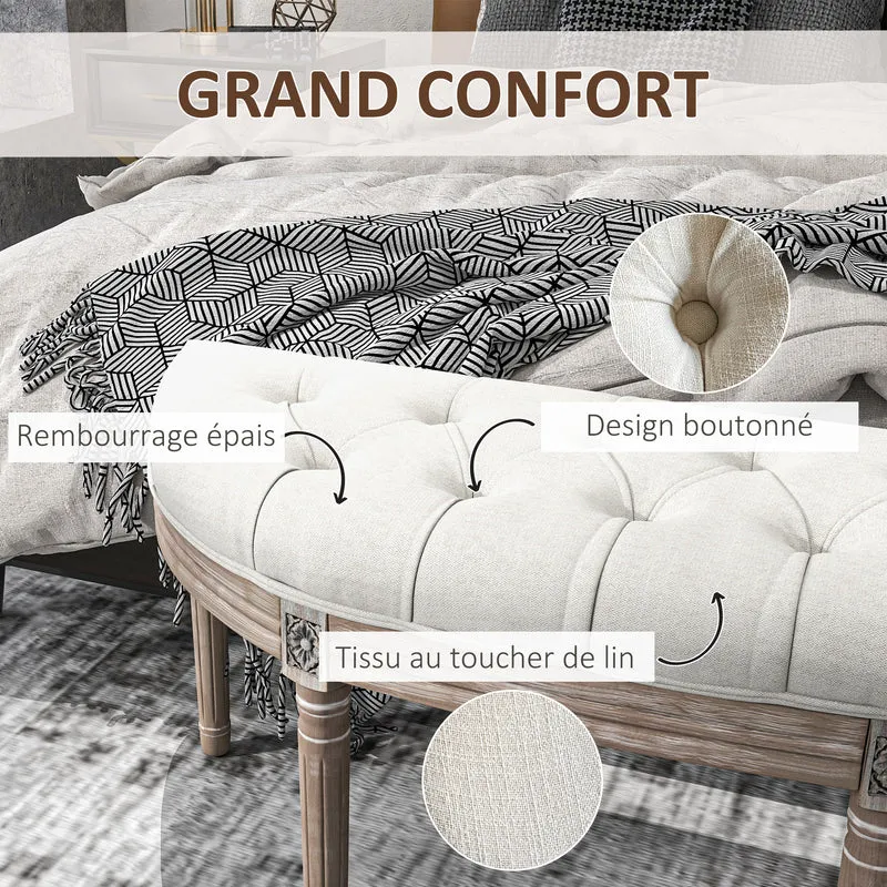 Banc bout de lit demi-lune 110 x 44 x 49 cm assise rembourrée mousse épaisse multifonction vintage en polyester crème 21_0001581