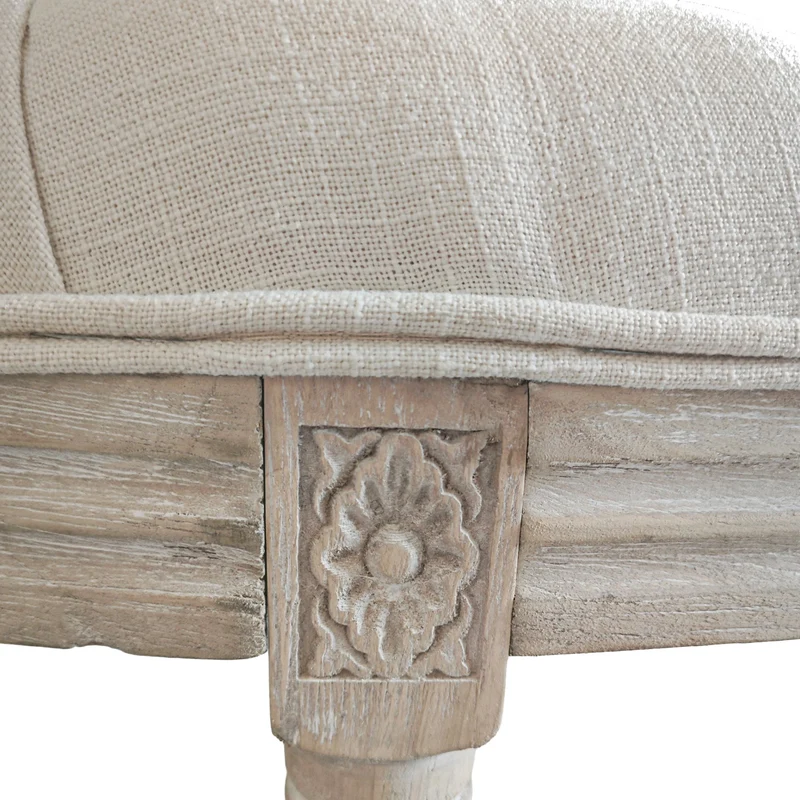 Banc bout de lit demi-lune 110 x 44 x 49 cm assise rembourrée mousse épaisse multifonction vintage en polyester crème 21_0001581