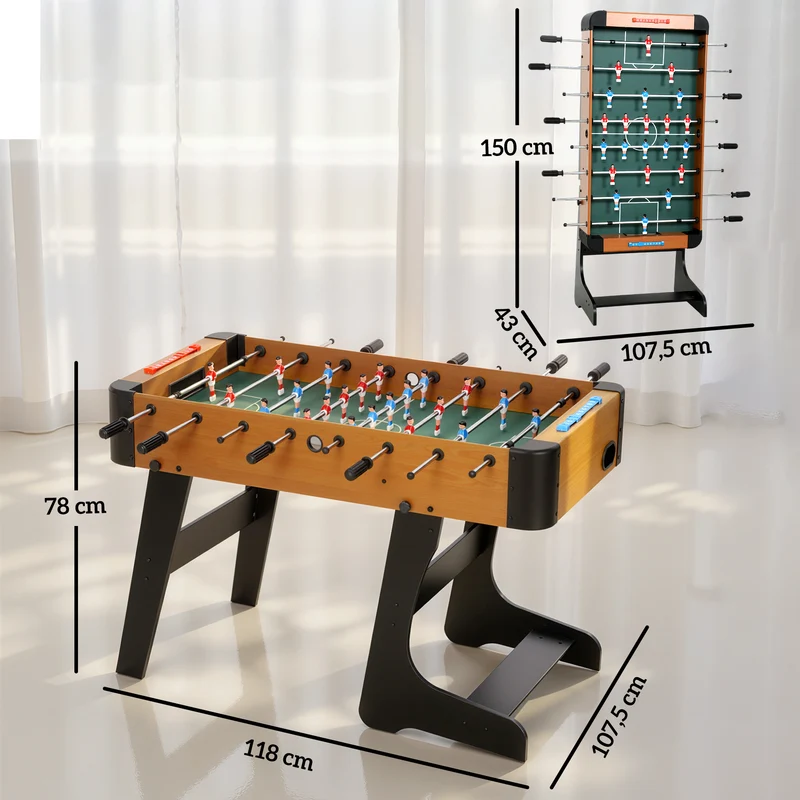 Baby-foot pliable table 118 x 107,5 x 78 cm rangement compact sûr stabilité renforcée salon design moderne en MDF marron 21_0006661