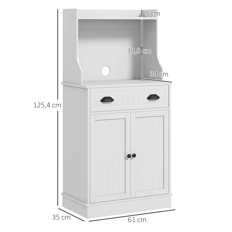 Armoire micro-ondes pour cuisine 61 x 35 x 125,4 cm rangement modulable tiroir coulissant moderne épuré en MDF blanc 21_0003222