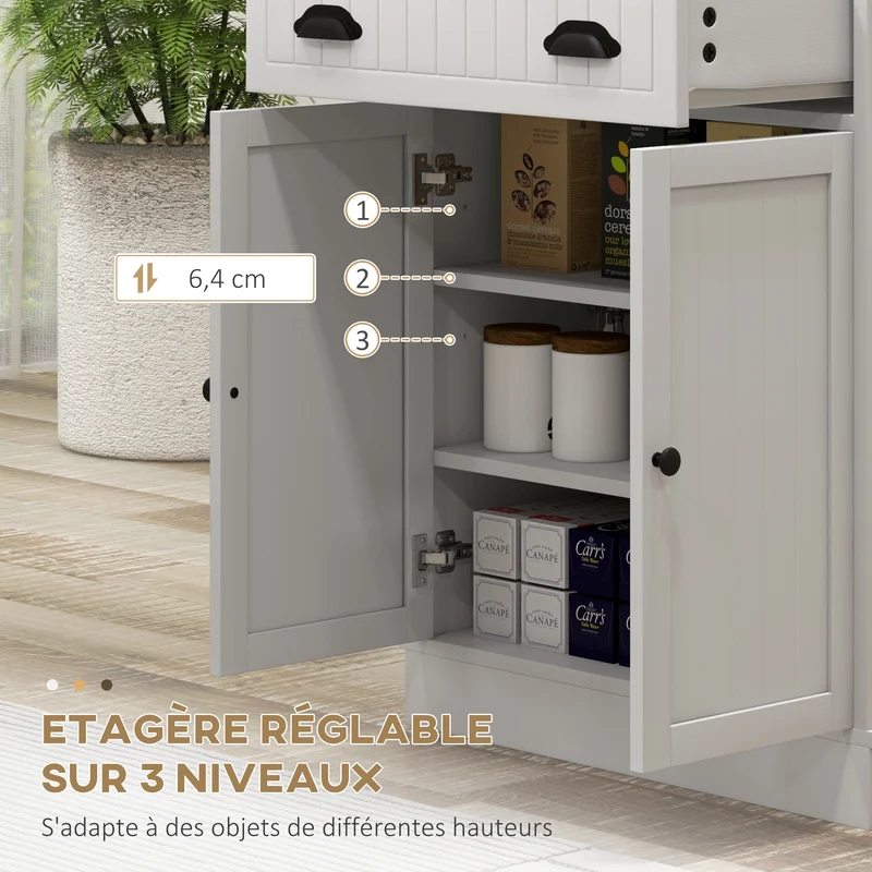 Armoire micro-ondes pour cuisine 61 x 35 x 125,4 cm rangement modulable tiroir coulissant moderne épuré en MDF blanc 21_0003222