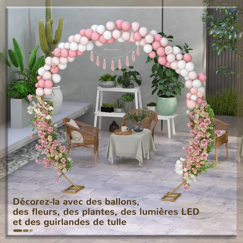 Arche de jardin mariage pour cérémonie 280 x 60 x 258 cm stable facile à monter décoratif tendance festif en acier doré 21_0003990