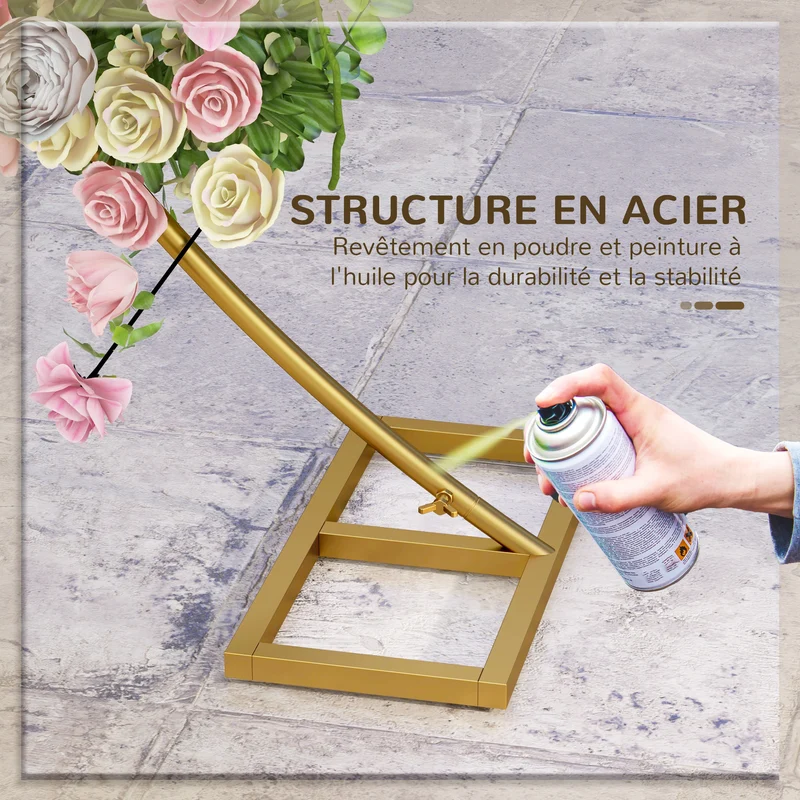 Arche de jardin mariage pour cérémonie 280 x 60 x 258 cm stable facile à monter décoratif tendance festif en acier doré 21_0003990