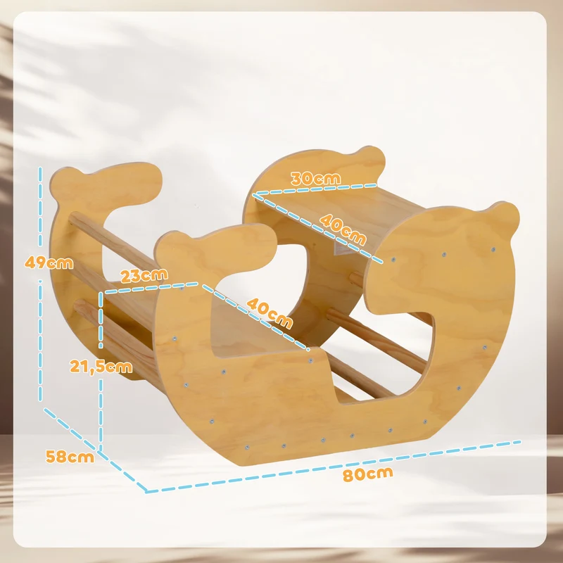 Arche d'escalade convertible pour enfants 80 x 58 x 49 cm sécurisée charge 50 kg scandinave minimaliste en bois naturel 21_0000309