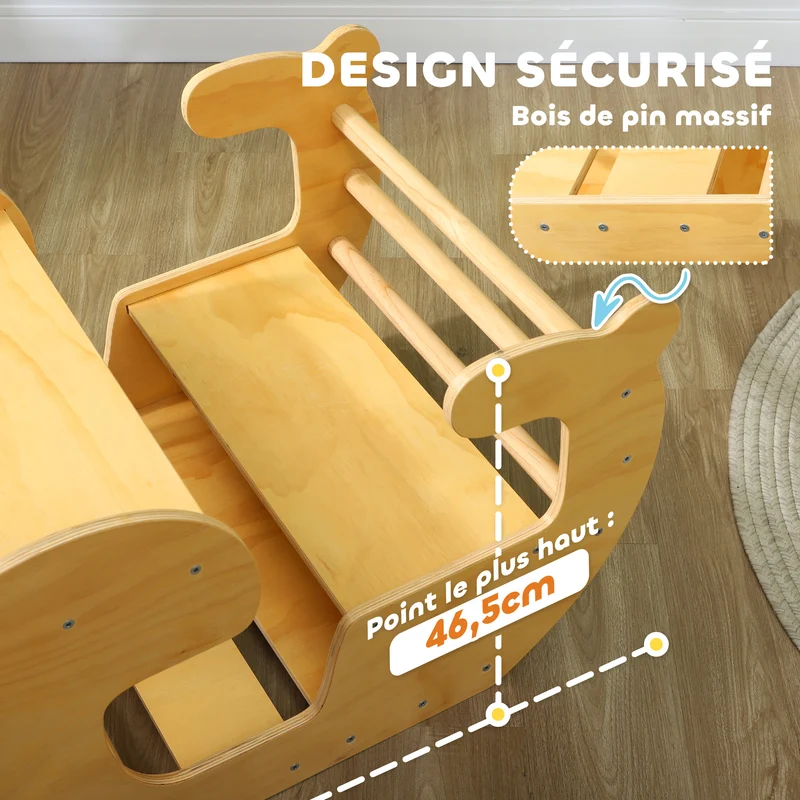 Arche d'escalade convertible pour enfants 80 x 58 x 49 cm sécurisée charge 50 kg scandinave minimaliste en bois naturel 21_0000309