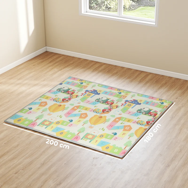 Tapis de jeu pour bébé pliable réversible 194 x 176,5 x 1,5 cm antidérapant lavable design scandinave en xpe multicolore 21_0000754