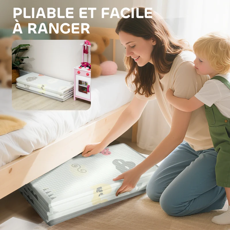 Tapis de jeu pour bébé pliable réversible 194 x 176,5 x 1,5 cm antidérapant lavable design scandinave en xpe multicolore 21_0000754