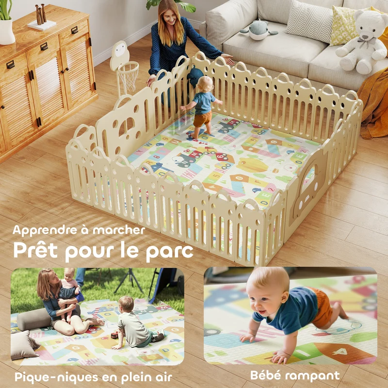 Tapis de jeu pour bébé pliable réversible 194 x 176,5 x 1,5 cm antidérapant lavable design scandinave en xpe multicolore 21_0000754