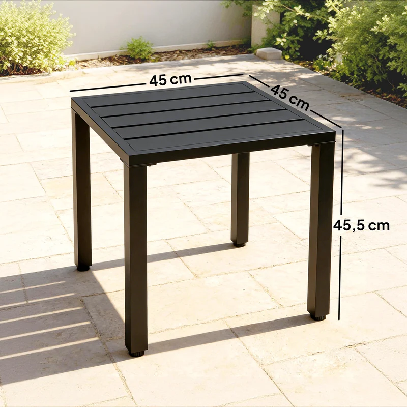 Table de jardin carrée pour balcon salon 45 x 45 x 45,5 cm pieds réglables stabilité style classique épuré en métal noir 21_0005374