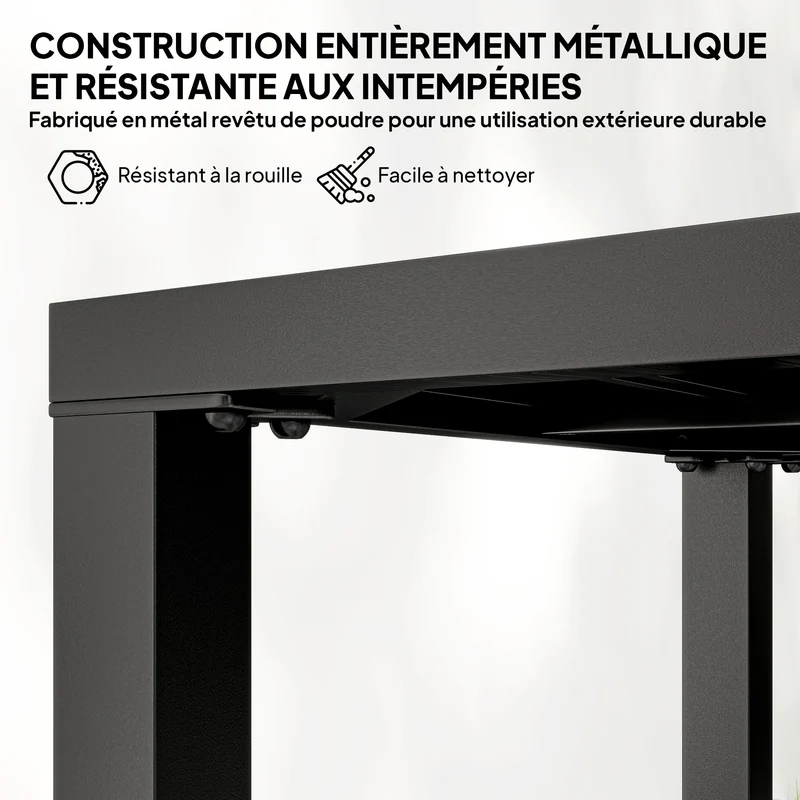 Table de jardin carrée pour balcon salon 45 x 45 x 45,5 cm pieds réglables stabilité style classique épuré en métal noir 21_0005374
