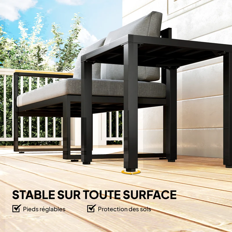 Table de jardin carrée pour balcon salon 45 x 45 x 45,5 cm pieds réglables stabilité style classique épuré en métal noir 21_0005374