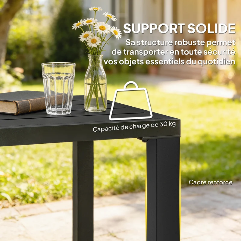Table de jardin carrée pour balcon salon 45 x 45 x 45,5 cm pieds réglables stabilité style classique épuré en métal noir 21_0005374
