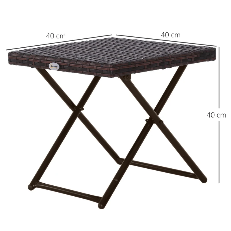 Table basse pliable carrée 40 x 40 x 40 cm gain de place pliage rapide tendance salon jardin en résine tressée marron 21_0006041