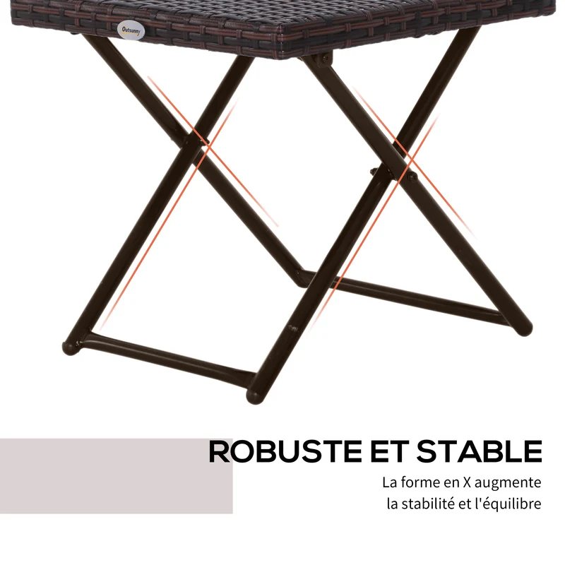 Table basse pliable carrée 40 x 40 x 40 cm gain de place pliage rapide tendance salon jardin en résine tressée marron 21_0006041