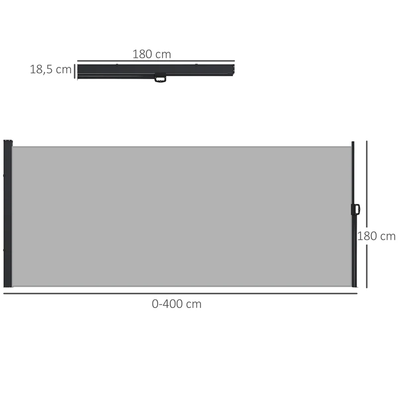 Store latéral rétractable brise-vue extérieur 400 x 180 cm occultant anti uv vent design stable en polyester gris clair 21_0003879