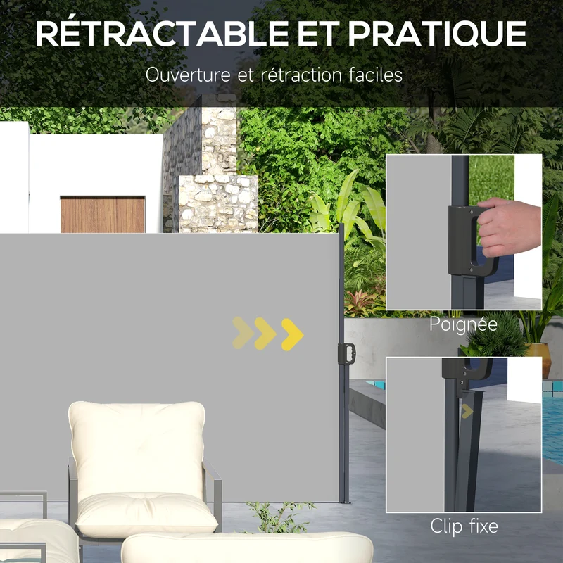 Store latéral rétractable brise-vue extérieur 400 x 180 cm occultant anti uv vent design stable en polyester gris clair 21_0003879
