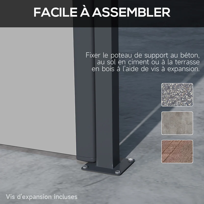 Store latéral rétractable brise-vue extérieur 400 x 180 cm occultant anti uv vent design stable en polyester gris clair 21_0003879