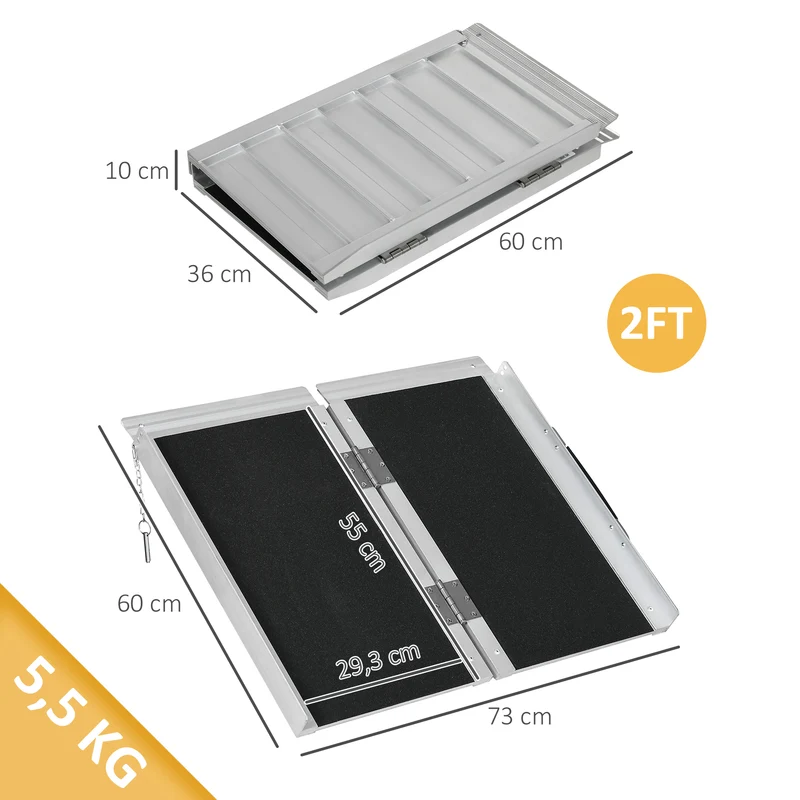 Rampe d'accès pliable pour fauteuil roulant 60 x 73 x 5 cm antidérapante bords surélevés moderne en aluminium noir 21_0000872