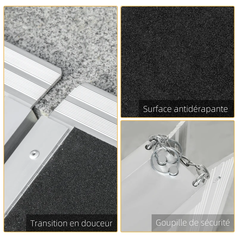 Rampe d'accès pliable pour fauteuil roulant 60 x 73 x 5 cm antidérapante bords surélevés moderne en aluminium noir 21_0000872