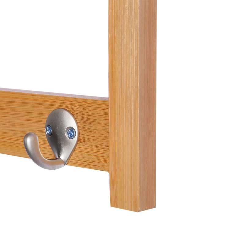 Porte-manteau mural étagère 50 x 17 x 20 cm gain de place 4 patères scandinave entrée salle de bain en bambou naturel 21_0001429