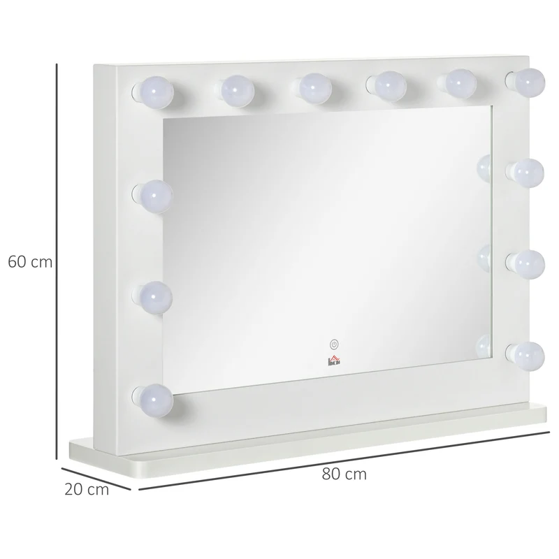 Miroir maquillage sur pied lumineux 80 x 60 x 20 cm tactile intensité réglable fonction mémoire moderne en MDF blanc 21_0001510