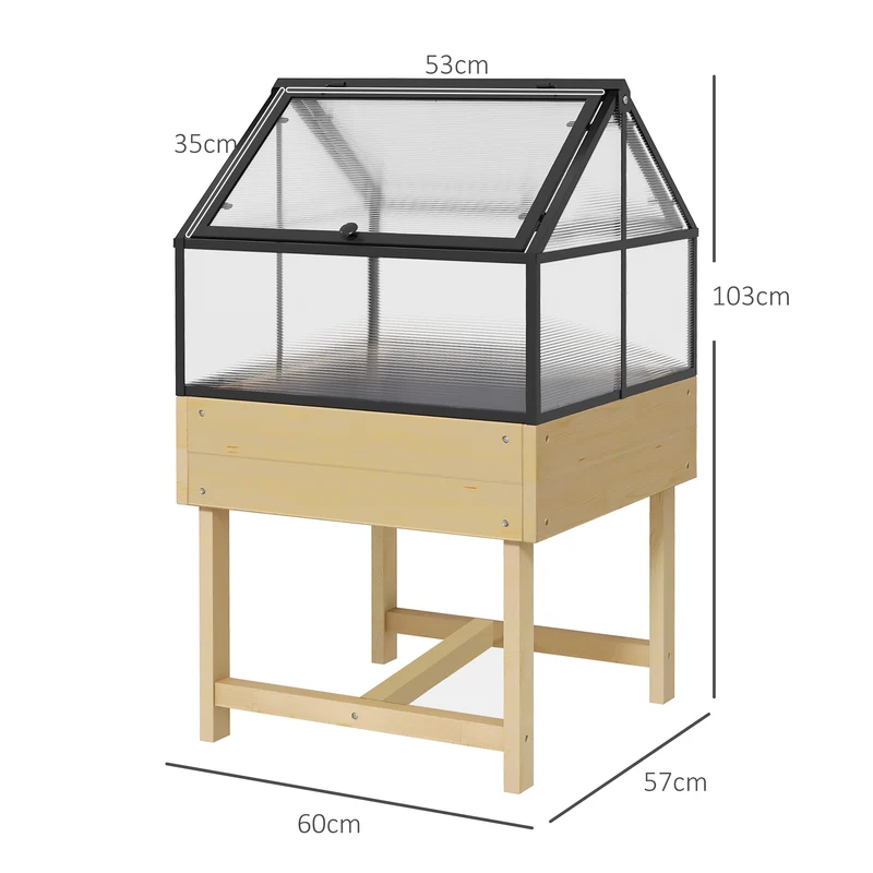Mini serre potager sur pieds 60 x 57 x 103 cm toit ouvrable ajustable ventilation optimale scandinave en bois naturel 21_0005410