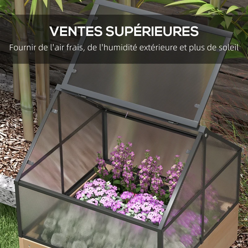 Mini serre potager sur pieds 60 x 57 x 103 cm toit ouvrable ajustable ventilation optimale scandinave en bois naturel 21_0005410