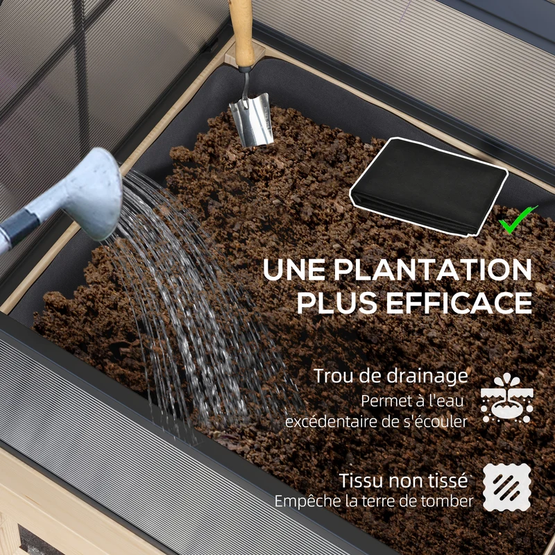 Mini serre potager sur pieds 60 x 57 x 103 cm toit ouvrable ajustable ventilation optimale scandinave en bois naturel 21_0005410