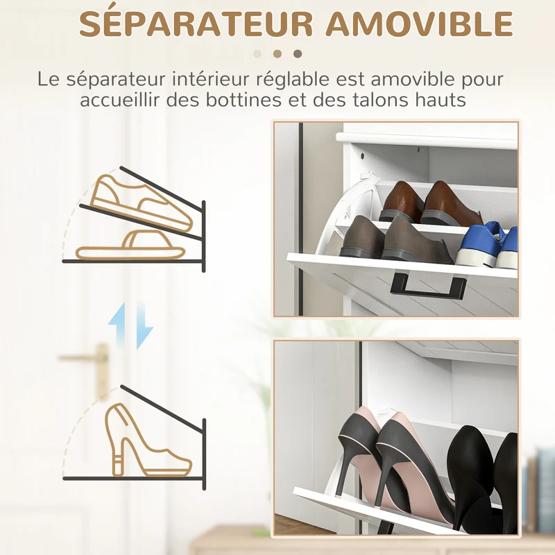 Meuble à chaussures d'entrée 54 x 24 x 82,5 cm gain de place étagères réglables anti-basculement moderne en MDF blanc 21_0002688