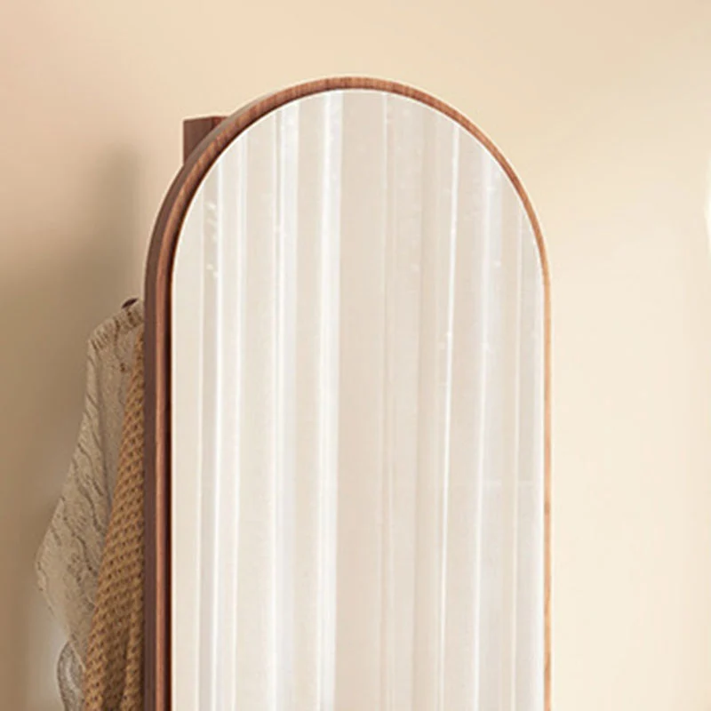 Modern Minimalist MDF Round Oval Swivel Full-Length Floor Mirror 3-Tier Storage & Clothes Hanger For Bedroom & Living Room