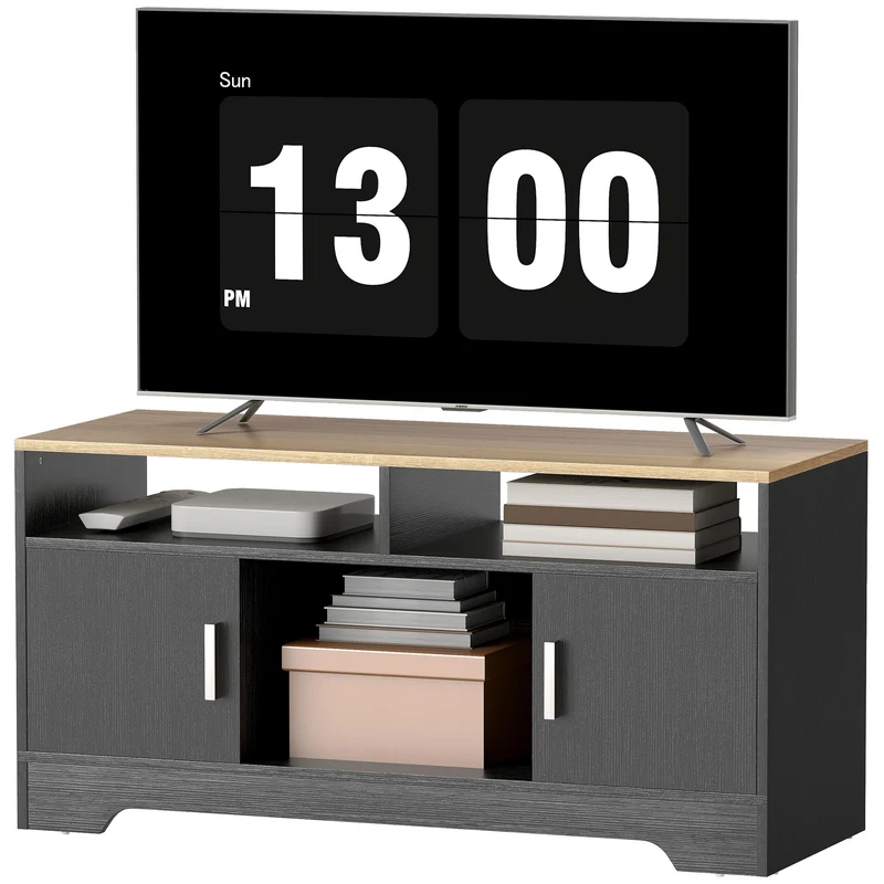 Meuble tv banc tv 105 x 40 x 52 cm grand rangement et passage de câbles moderne épuré en panneau de particules noir 21_0001788