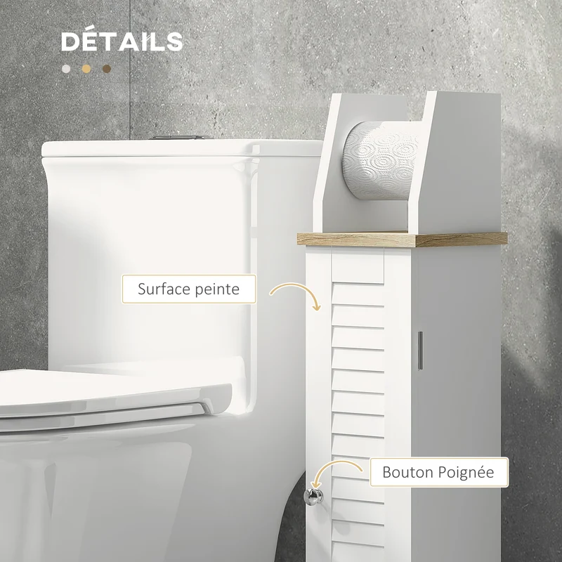 Meuble porte papier toilette colonne 18 x 20 x 80 cm gain de place étagère réglable épuré contemporain en MDF blanc 21_0001985