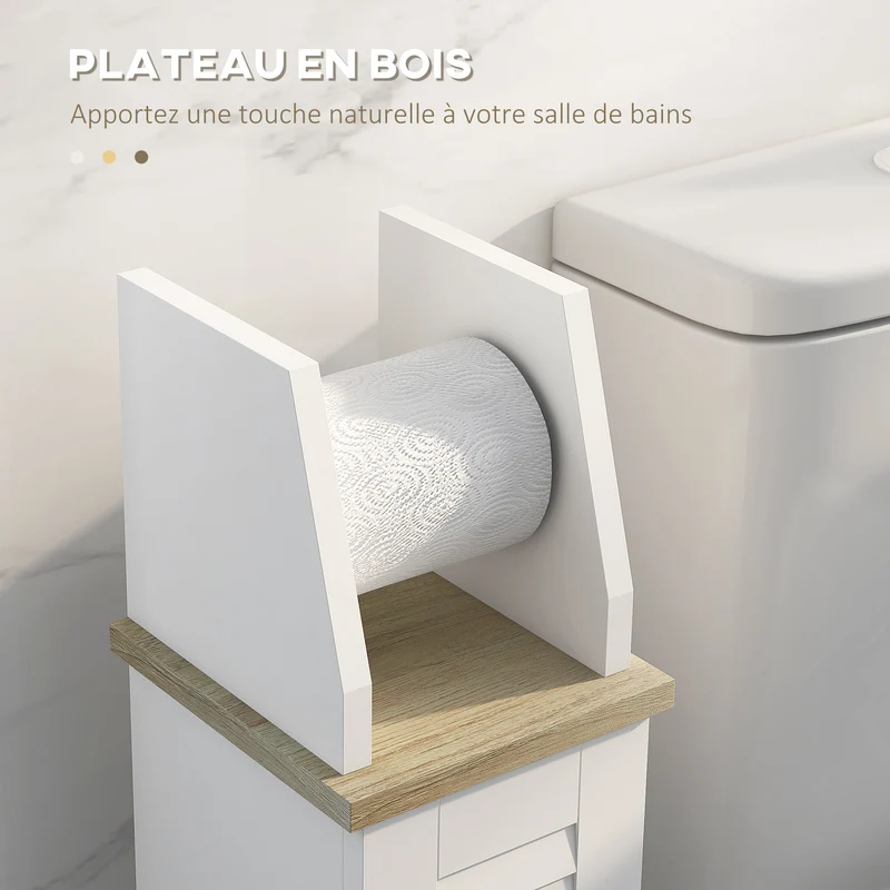 Meuble porte papier toilette colonne 18 x 20 x 80 cm gain de place étagère réglable épuré contemporain en MDF blanc 21_0001985