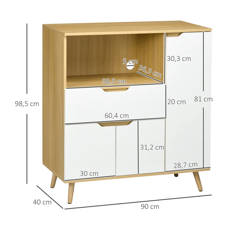 Meuble micro-ondes 90 x 40 x 98,5 cm grand rangement passe câbles minimaliste design en panneau de particules blanc 21_0002343
