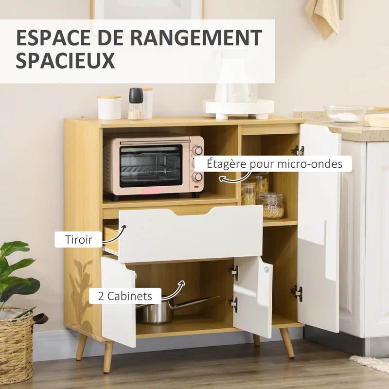 Meuble micro-ondes 90 x 40 x 98,5 cm grand rangement passe câbles minimaliste design en panneau de particules blanc 21_0002343