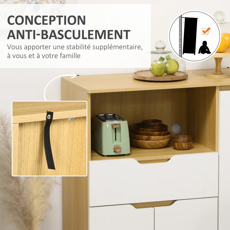 Meuble micro-ondes 90 x 40 x 98,5 cm grand rangement passe câbles minimaliste design en panneau de particules blanc 21_0002343