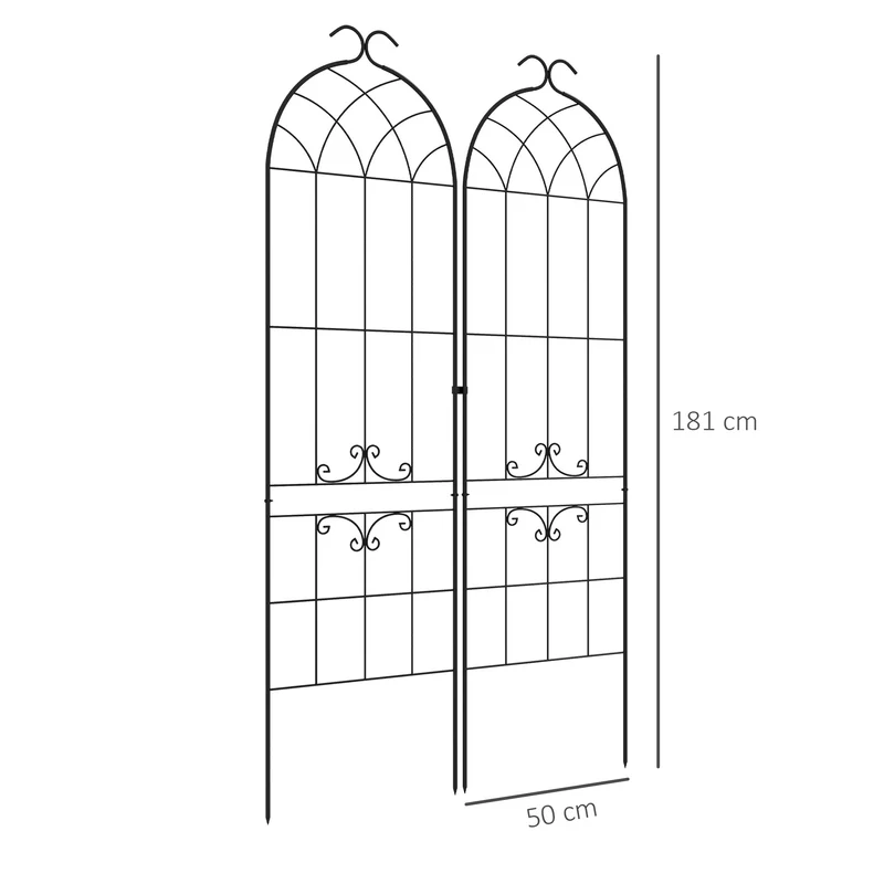 Lot de 2 treillis jardin pour plantes grimpantes 50 x 181 x 26 cm résistant aux intempéries contemporain en acier noir 21_0005427