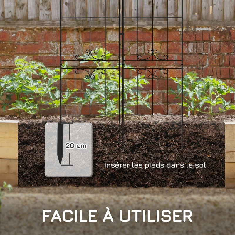 Lot de 2 treillis jardin pour plantes grimpantes 50 x 181 x 26 cm résistant aux intempéries contemporain en acier noir 21_0005427