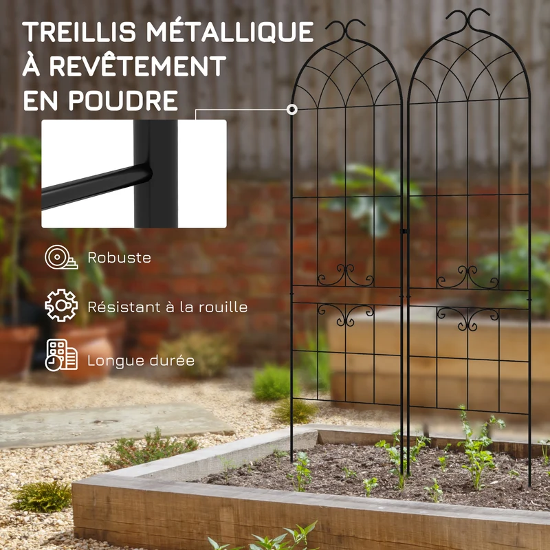 Lot de 2 treillis jardin pour plantes grimpantes 50 x 181 x 26 cm résistant aux intempéries contemporain en acier noir 21_0005427