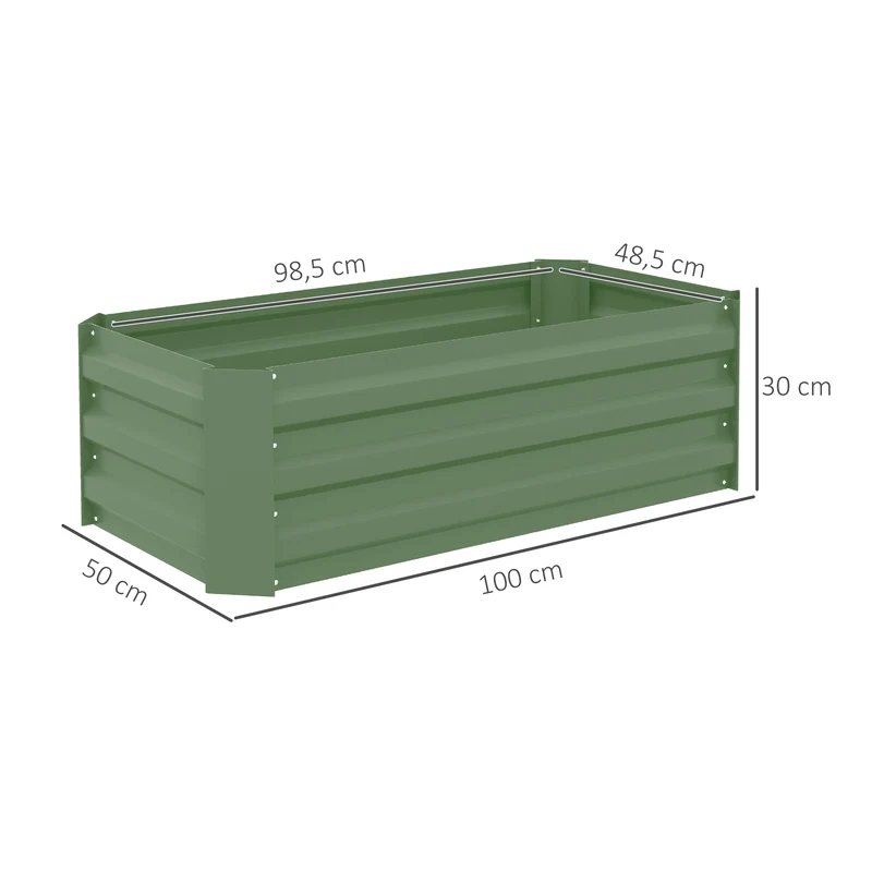 Lot de 2 bac potager rectangulaire jardin 100 x 50 x 30 cm rétention de chaleur montage rapide moderne en acier vert 21_0004212