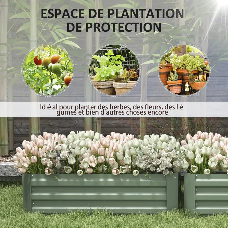 Lot de 2 bac potager rectangulaire jardin 100 x 50 x 30 cm rétention de chaleur montage rapide moderne en acier vert 21_0004212