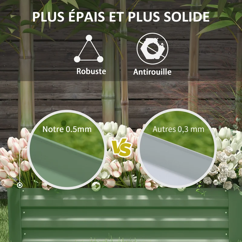 Lot de 2 bac potager rectangulaire jardin 100 x 50 x 30 cm rétention de chaleur montage rapide moderne en acier vert 21_0004212