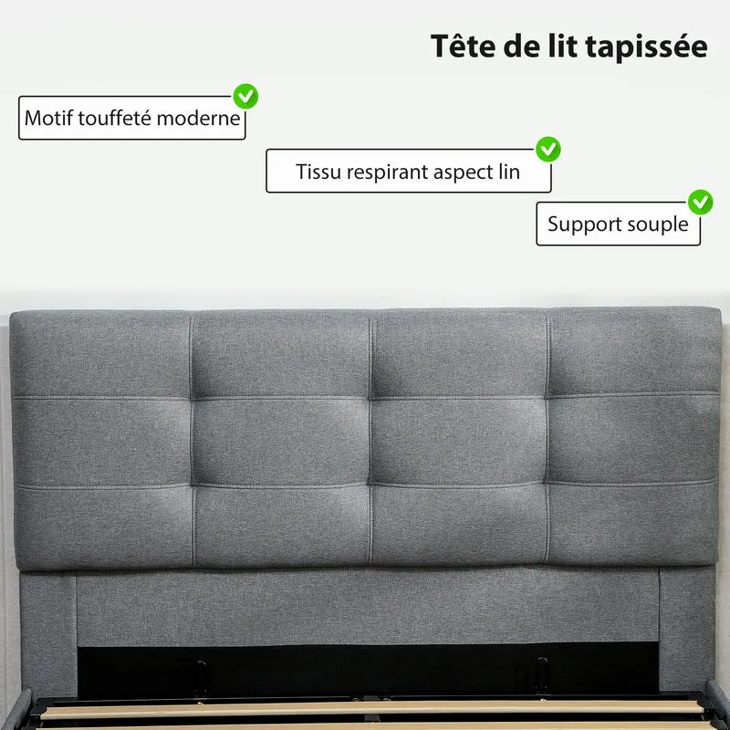 Lit coffre rembourré 140 x 190 cm grand rangement sommier à lattes contemporain doux tête capitonnée en polyester gris 21_0003759