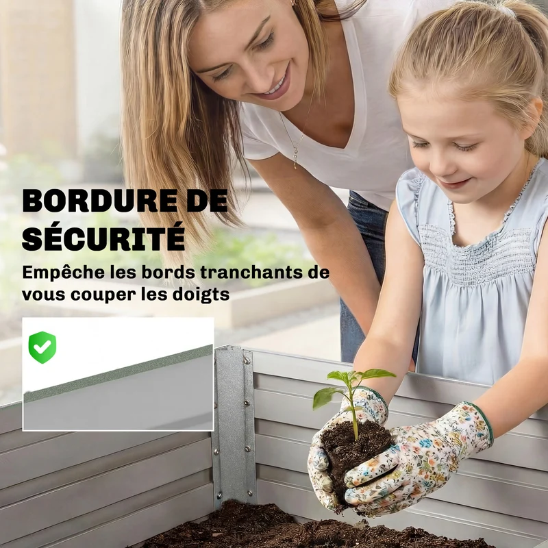 Jardinière surélevée potager 240 x 120 x 60 cm fond ouvert renforts internes jardin industriel en acier galvanisé gris 21_0005507