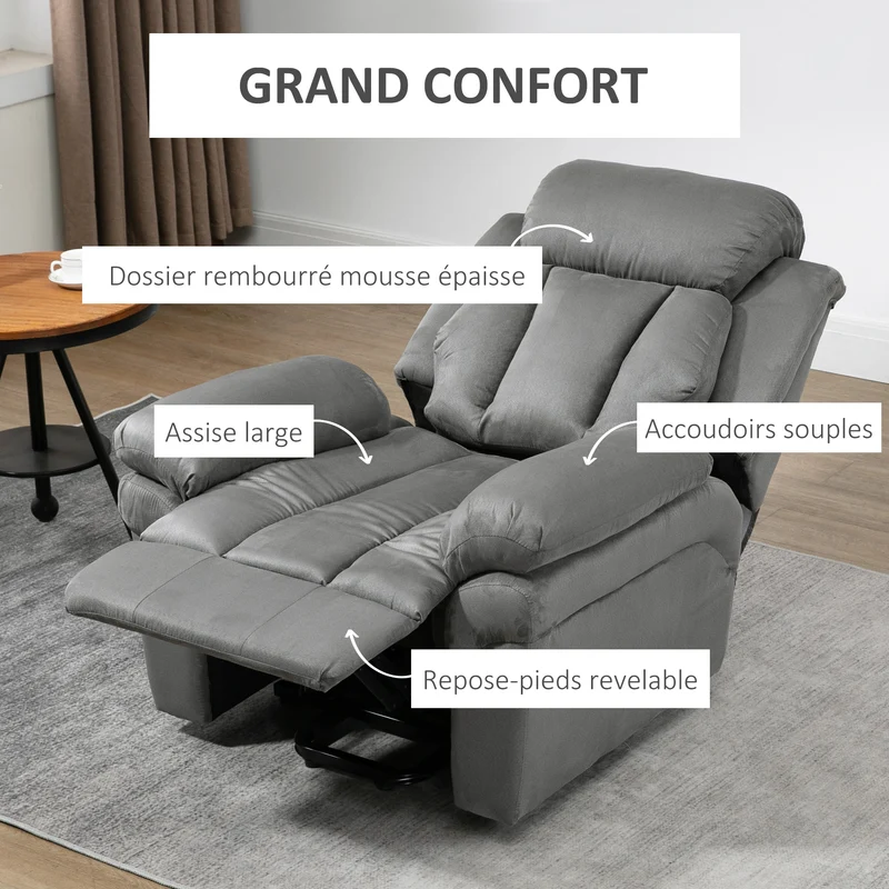 Fauteuil releveur motorisé de relaxation 96 x 93 x 105 cm repose-pieds réglable aide au lever classique en velours gris 21_0000859
