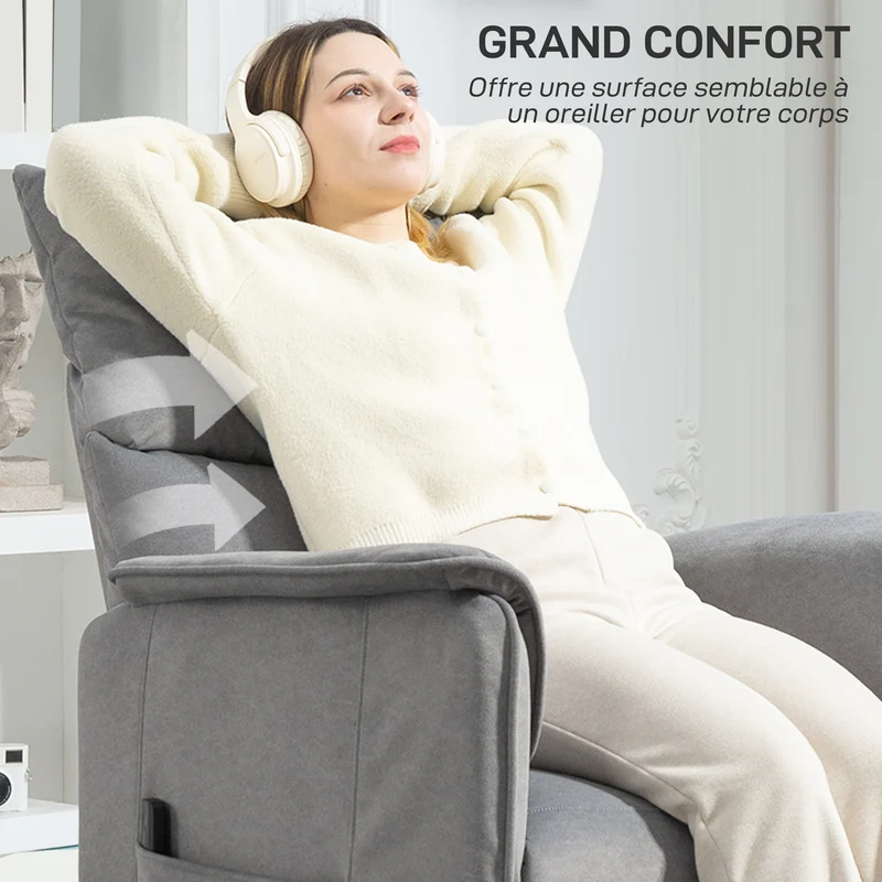 Fauteuil relax électrique 80 x 83 x 104 cm inclinaison 160° mémoire 2 positions moderne ambiance cosy en velours gris 21_0003492