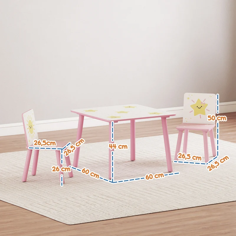 Ensemble table et 2 chaises enfant chambre 60 x 60 x 44 cm bords arrondis sécurité léger mobile scandinave en MDF rose 21_0000228