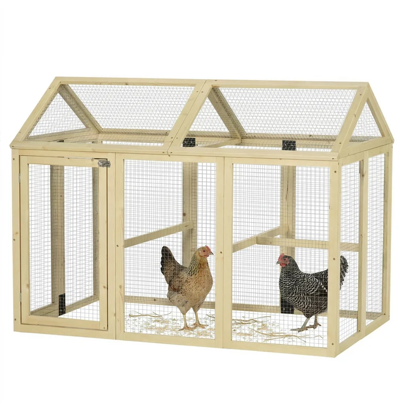 Enclos poulailler grillagé 140 x 88,5 x 106 cm protection anti-prédateurs portes verrouillables rustique en bois naturel 21_0007960