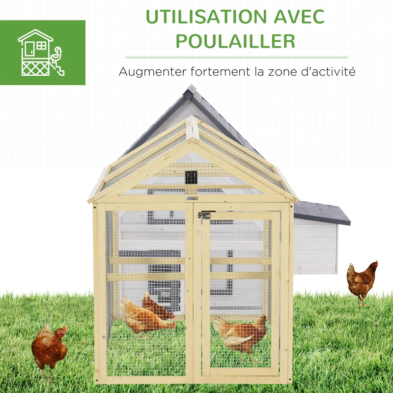 Enclos poulailler grillagé 140 x 88,5 x 106 cm protection anti-prédateurs portes verrouillables rustique en bois naturel 21_0007960