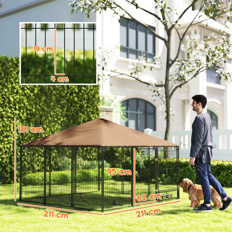 Chenil extérieur pour chiens sécurisé 211 x 211 x 151 cm imperméable facile à monter style contemporain en acier noir 21_0007286